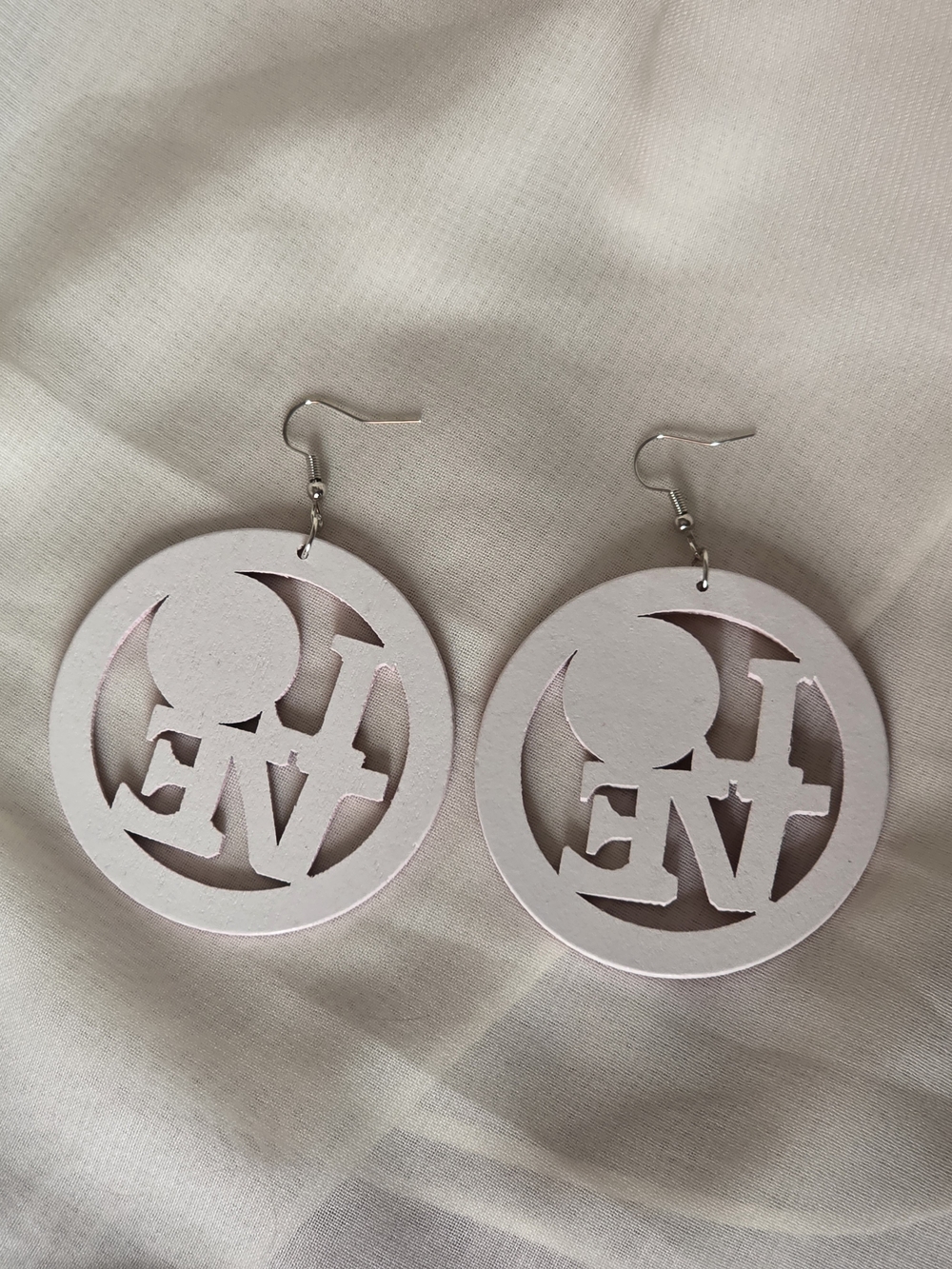 Fashion Jewelry Pink 'LOVE' Wooden Drop Earrings with Daisy Accent - Picture 2 of 4